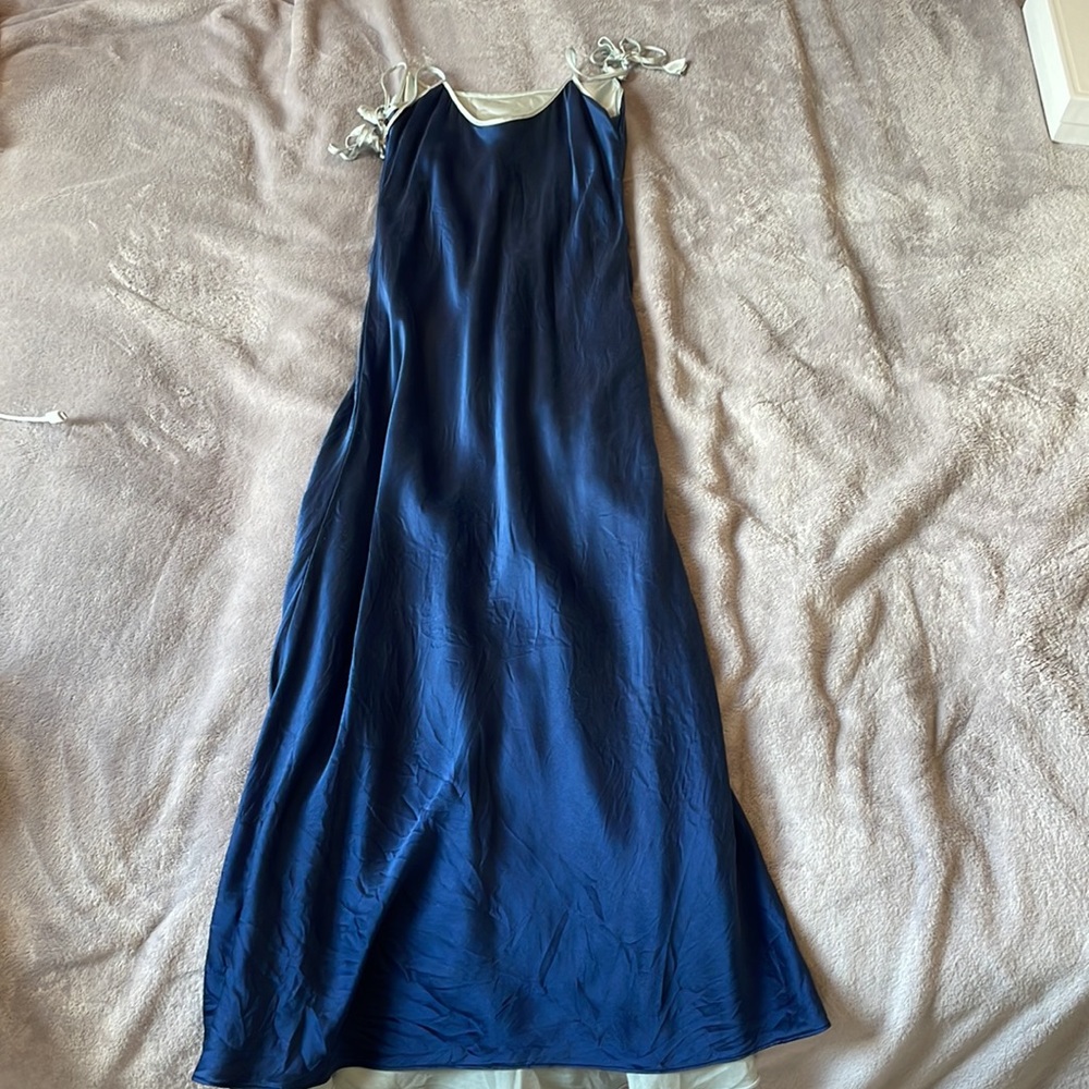 Maison de papillon PURE SILK lapis navy dress reversible with light blue size XS